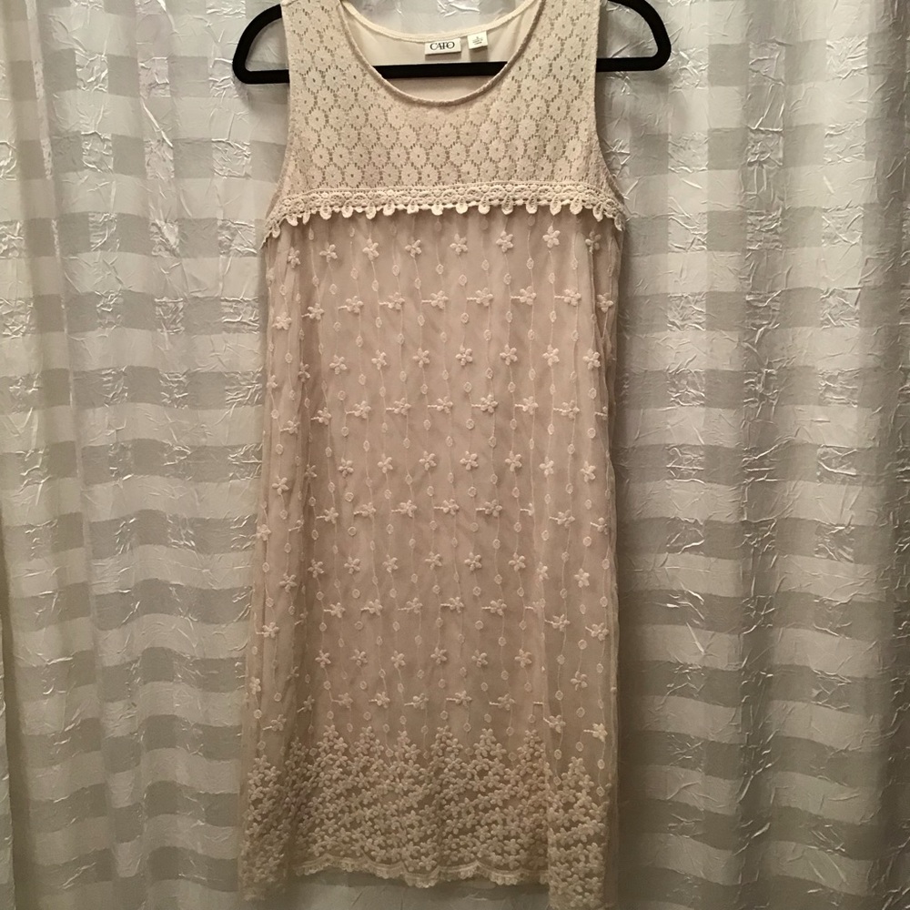 Cato Cream Lace Sleeveless Dress, Size S